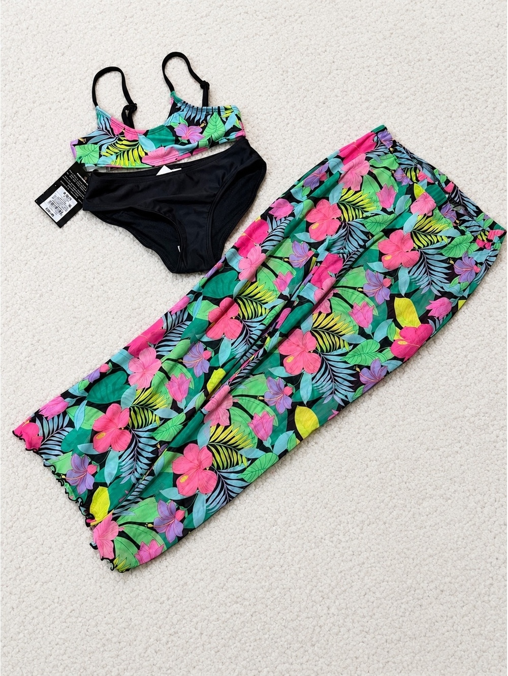 Girls 3pc Tropical Swimsuit Bikini Set‎ Size 6/7 Cover Up Pants NWT - Picture 3 of 6